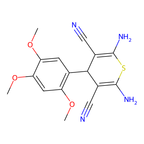 2,6-diamino-4-(2,4,5-trimethoxyphenyl)-4H-thiopyran-3,5-dicarbonitrile structure