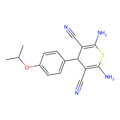 2,6-diamino-4-(4-isopropoxyphenyl)-4H-thiopyran-3,5-dicarbonitrile structure