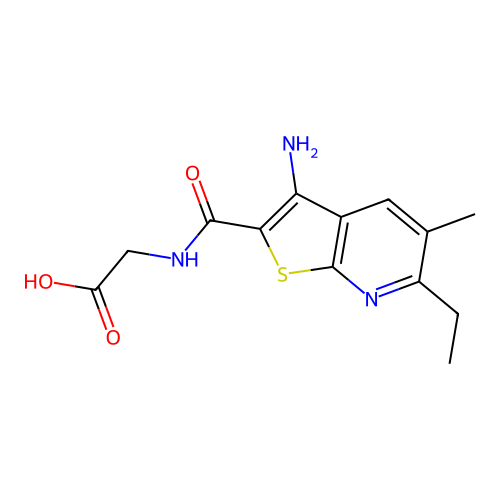 N-[(3-amino-6-ethyl-5-methylthieno[2,3-b]pyridin-2-yl)carbonyl]glycine structure