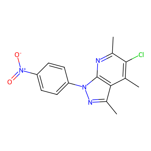 5-chloro-3,4,6-trimethyl-1-(4-nitrophenyl)-1H-pyrazolo[3,4-b]pyridine structure