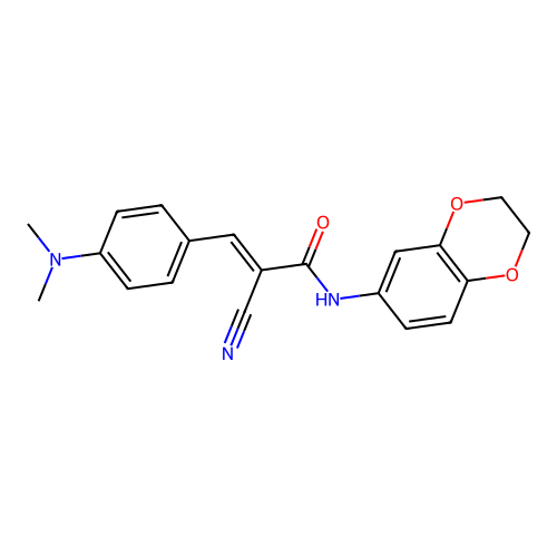 (E)-2-cyano-N-(2,3-dihydro-1,4-benzodioxin-6-yl)-3-(4-dimethylaminophenyl)prop-2-enamide structure