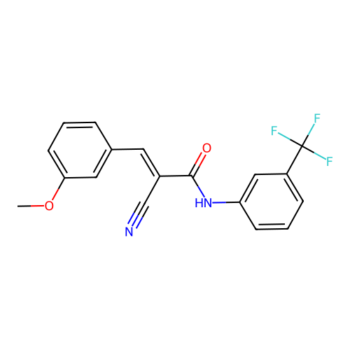 (2E)-2-cyano-3-(3-methoxyphenyl)-N-[3-(trifluoromethyl)phenyl]acrylamide structure