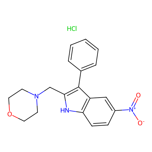 1H-Indole, 2-(4-morpholinylmethyl)-5-nitro-3-phenyl-, monohydrochloride structure