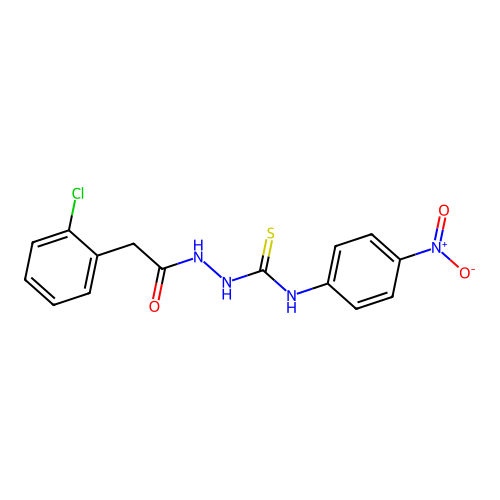 2-(2-chlorophenyl)-N-{[(4-nitrophenyl)carbamothioyl]amino}acetamide structure