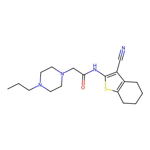 N-(3-cyano-4,5,6,7-tetrahydro-1-benzothiophen-2-yl)-2-(4-propylpiperazin-1-yl)acetamide structure