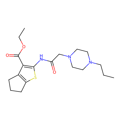 ethyl 2-(2-(4-propylpiperazin-1-yl)acetamido)-5,6-dihydro-4H-cyclopenta[b]thiophene-3-carboxylate structure