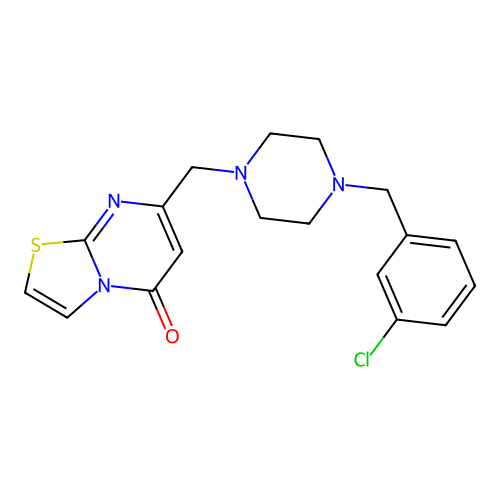 7-[[4-[(3-chlorophenyl)methyl]piperazin-1-yl]methyl]-[1,3]thiazolo[3,2-a]pyrimidin-5-one structure