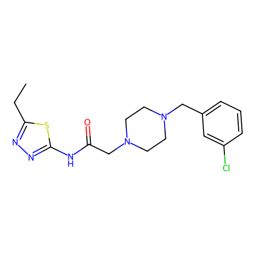 2-[4-[(3-chlorophenyl)methyl]piperazin-1-yl]-N-(5-ethyl-1,3,4-thiadiazol-2-yl)acetamide structure