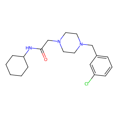 2-[4-[(3-chlorophenyl)methyl]piperazin-1-yl]-N-cyclohexylacetamide structure