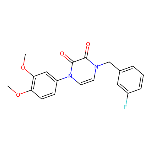 1-(3,4-Dimethoxyphenyl)-4-[(3-fluorophenyl)methyl]pyrazine-2,3-dione structure