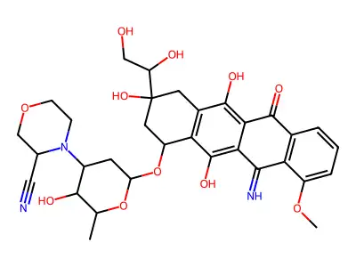 10-((3-((S)-3-Cyano-4-morpholinyl)-2,3,6-trideoxy-alpha-L-lyxo-hexopyranosyl)oxy)-8-(1,2-dihydroxyethyl)-7,9,10,12-tetrahydro-6,8,11-trihydroxy-12-imino-1-methoxy-5(8H)-naphthacenone structure