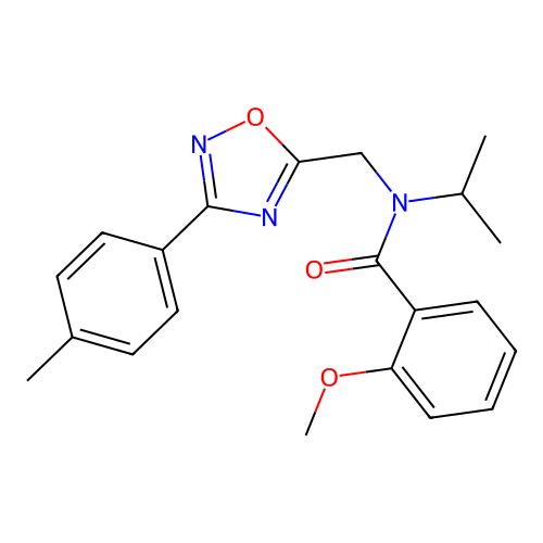 2-methoxy-N-[[3-(4-methylphenyl)-1,2,4-oxadiazol-5-yl]methyl]-N-propan-2-ylbenzamide structure
