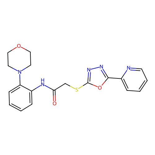 N-(2-morpholin-4-ylphenyl)-2-[(5-pyridin-2-yl-1,3,4-oxadiazol-2-yl)sulfanyl]acetamide structure