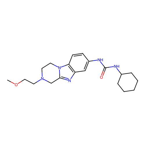1-cyclohexyl-3-[2-(2-methoxyethyl)-3,4-dihydro-1H-pyrazino[1,2-a]benzimidazol-8-yl]urea structure