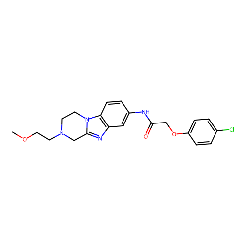 2-(4-chlorophenoxy)-N-[2-(2-methoxyethyl)-1,2,3,4-tetrahydropyrazino[1,2-a]benzimidazol-8-yl]acetamide structure