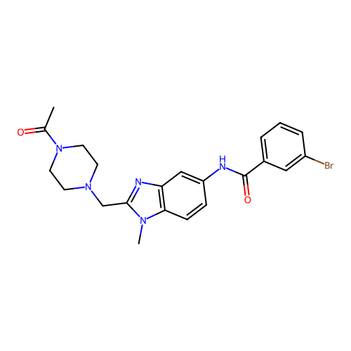 N-(2-((4-acetylpiperazin-1-yl)methyl)-1-methyl-1H-benzo[d]imidazol-5-yl)-3-bromobenzamide structure
