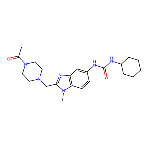 1-[2-[(4-acetylpiperazin-1-yl)methyl]-1-methylbenzimidazol-5-yl]-3-cyclohexylurea structure