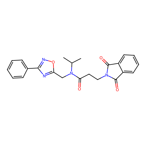 3-(1,3-dioxoisoindol-2-yl)-N-[(3-phenyl-1,2,4-oxadiazol-5-yl)methyl]-N-propan-2-ylpropanamide structure