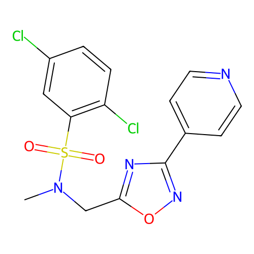2,5-dichloro-N-methyl-N-((3-(pyridin-4-yl)-1,2,4-oxadiazol-5-yl)methyl)benzenesulfonamide structure
