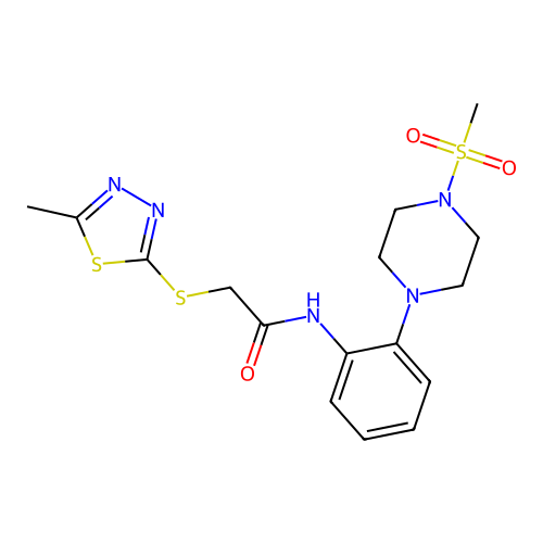 N-[2-(4-methylsulfonylpiperazin-1-yl)phenyl]-2-[(5-methyl-1,3,4-thiadiazol-2-yl)sulfanyl]acetamide structure