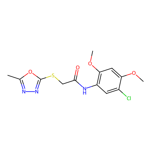 N-(5-chloro-2,4-dimethoxyphenyl)-2-[(5-methyl-1,3,4-oxadiazol-2-yl)sulfanyl]acetamide structure