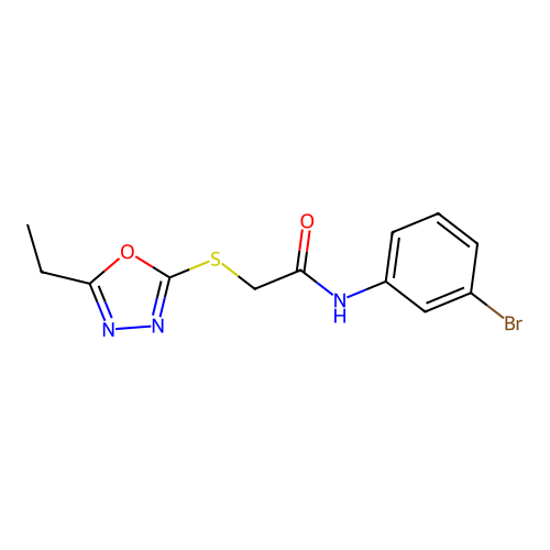 N-(3-bromophenyl)-2-[(5-ethyl-1,3,4-oxadiazol-2-yl)sulfanyl]acetamide structure