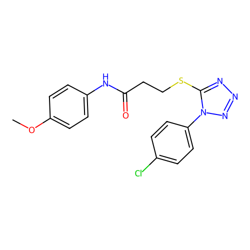 3-{[1-(4-chlorophenyl)-1H-tetrazol-5-yl]sulfanyl}-N-(4-methoxyphenyl)propanamide structure