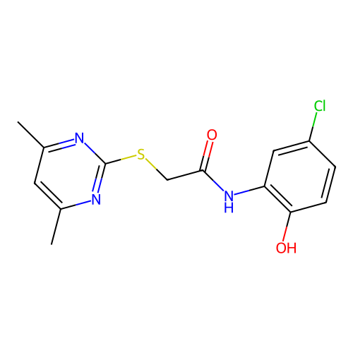 N-(5-chloro-2-hydroxyphenyl)-2-((4,6-dimethylpyrimidin-2-yl)thio)acetamide structure