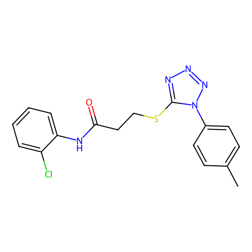 N-(2-chlorophenyl)-3-[1-(4-methylphenyl)tetrazol-5-yl]sulfanylpropanamide structure
