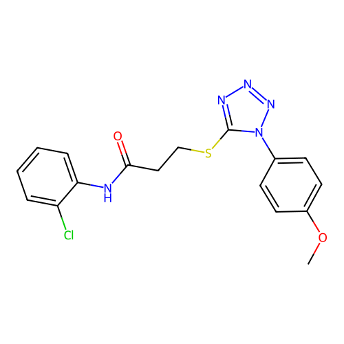 N-(2-chlorophenyl)-3-[1-(4-methoxyphenyl)tetrazol-5-yl]sulfanylpropanamide structure