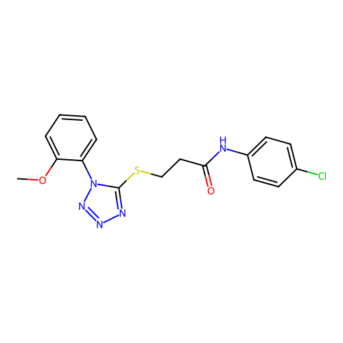 N-(4-chlorophenyl)-3-[1-(2-methoxyphenyl)tetrazol-5-yl]sulfanylpropanamide structure