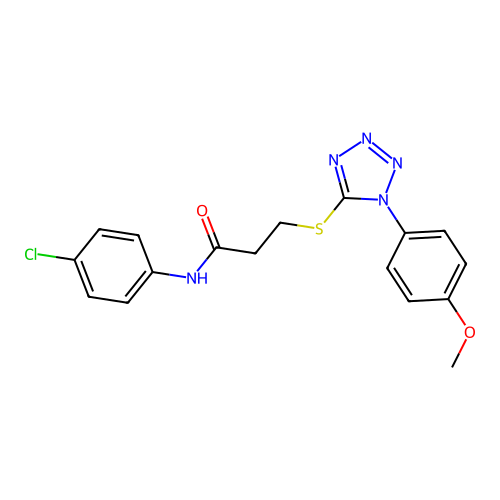 N-(4-chlorophenyl)-3-[1-(4-methoxyphenyl)tetrazol-5-yl]sulfanylpropanamide structure