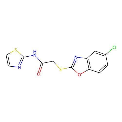 2-[(5-chloro-1,3-benzoxazol-2-yl)sulfanyl]-N-(1,3-thiazol-2-yl)acetamide structure