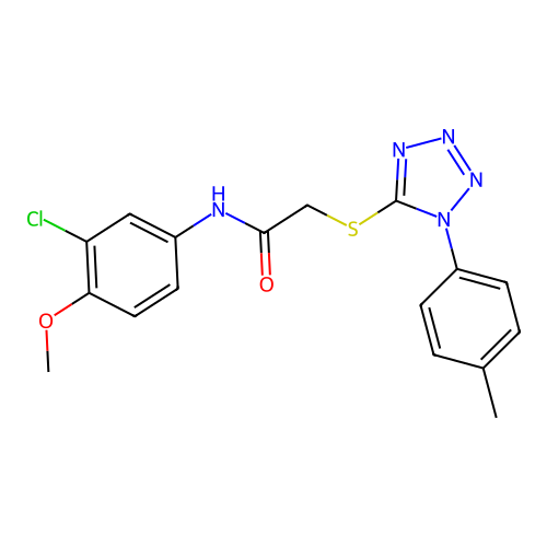 N-(3-chloro-4-methoxyphenyl)-2-[1-(4-methylphenyl)tetrazol-5-yl]sulfanylacetamide structure