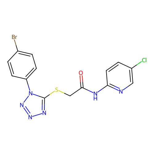 2-[1-(4-bromophenyl)tetrazol-5-yl]sulfanyl-N-(5-chloropyridin-2-yl)acetamide structure