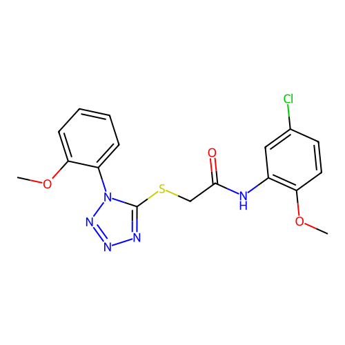 N-(5-chloro-2-methoxyphenyl)-2-[1-(2-methoxyphenyl)tetrazol-5-yl]sulfanylacetamide structure