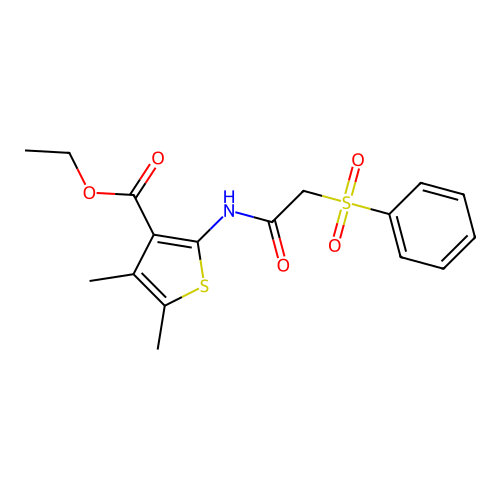 Ethyl 4,5-dimethyl-2-(2-(phenylsulfonyl)acetamido)thiophene-3-carboxylate structure