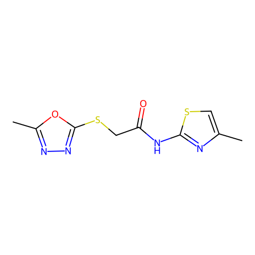 2-[(5-methyl-1,3,4-oxadiazol-2-yl)sulfanyl]-N-(4-methyl-1,3-thiazol-2-yl)acetamide structure