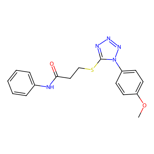 3-[1-(4-methoxyphenyl)tetrazol-5-yl]sulfanyl-N-phenylpropanamide structure