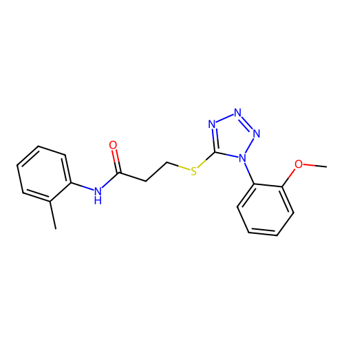 3-((1-(2-methoxyphenyl)-1H-tetrazol-5-yl)thio)-N-(o-tolyl)propanamide structure