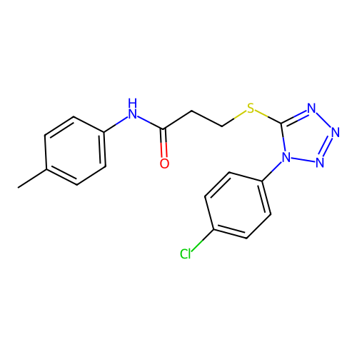 3-[1-(4-chlorophenyl)tetrazol-5-yl]sulfanyl-N-(4-methylphenyl)propanamide structure