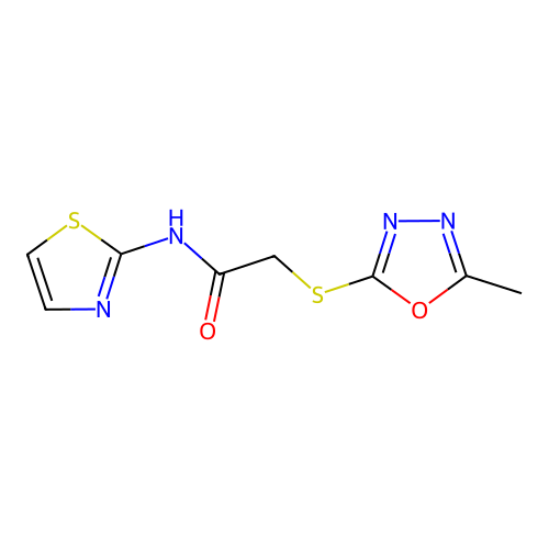 2-[(5-methyl-1,3,4-oxadiazol-2-yl)sulfanyl]-N-(1,3-thiazol-2-yl)acetamide structure