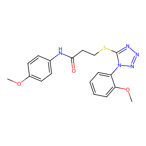 N-(4-methoxyphenyl)-3-{[1-(2-methoxyphenyl)-1H-tetrazol-5-yl]sulfanyl}propanamide structure