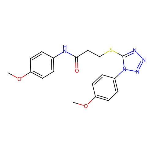 N-(4-methoxyphenyl)-3-[1-(4-methoxyphenyl)tetrazol-5-yl]sulfanylpropanamide structure