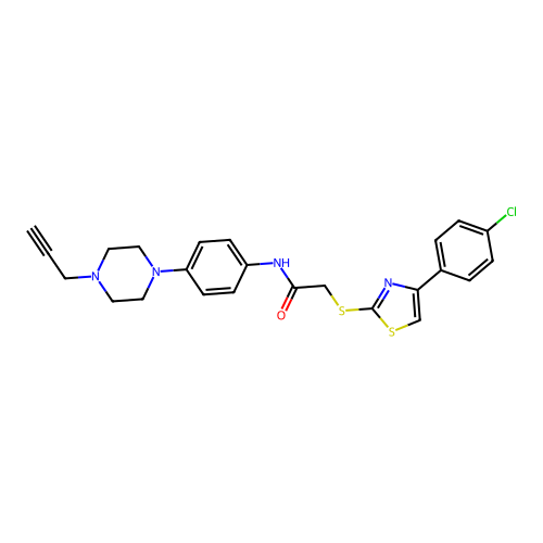 2-[[4-(4-chlorophenyl)-1,3-thiazol-2-yl]sulfanyl]-N-[4-(4-prop-2-ynylpiperazin-1-yl)phenyl]acetamide structure