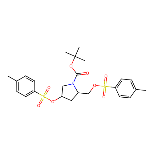 tert-Butyl 4-(tosyloxy)-2-((tosyloxy)methyl)pyrrolidine-1-carboxylate structure