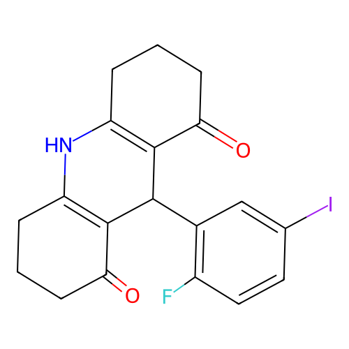 9-(2-fluoro-5-iodophenyl)-3,4,6,7,9,10-hexahydro-1,8(2H,5H)-acridinedione structure