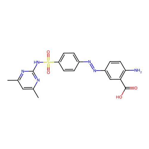 2-amino-5-[(E)-(4-{[(4,6-dimethyl-2-pyrimidinyl)amino]sulfonyl}phenyl)diazenyl]benzoic acid structure