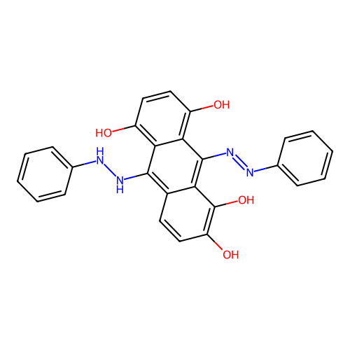 1,2,5,8-Tetrahydroxy-9,10-anthracenedione bis(phenylhydrazone) structure