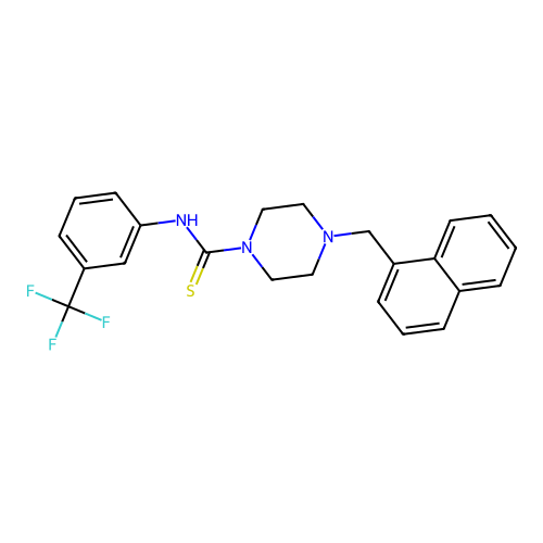 4-(naphthalen-1-ylmethyl)-N-[3-(trifluoromethyl)phenyl]piperazine-1-carbothioamide structure